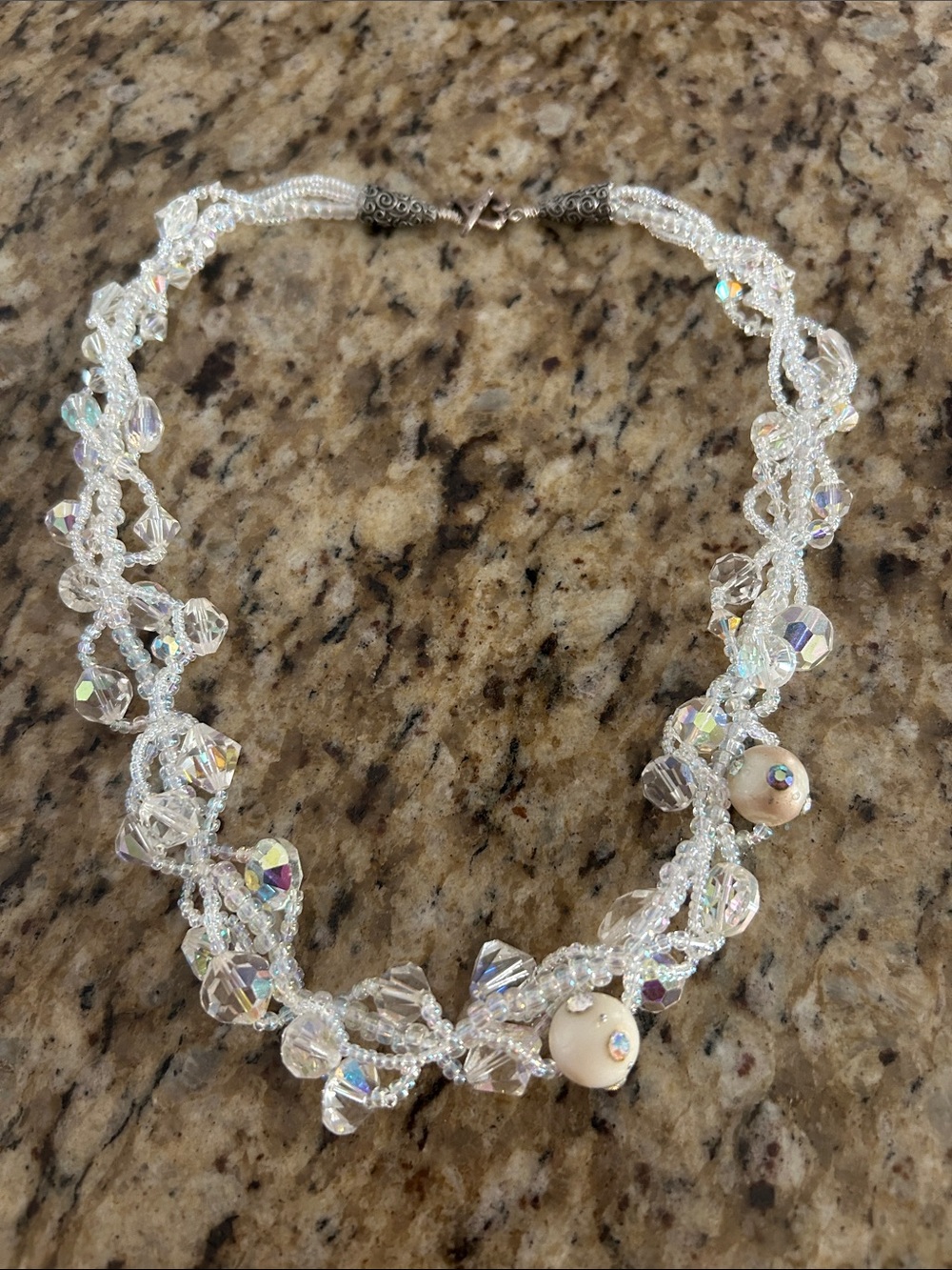White Beaded Crystal Twist Necklace - Women Jewelry